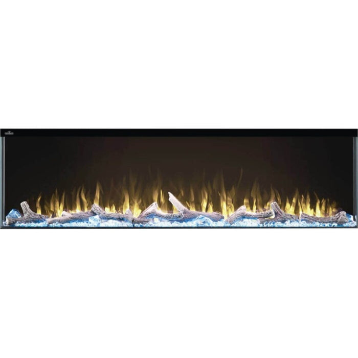 Napoleon Trivista Primis 60 3-Sided Built-in Electric Fireplace Logs Ember Bed Light Blue Accent Clear Flames Yellow