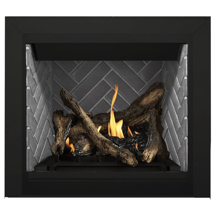 Napoleon Altitude 36" Direct Vent Fireplace with Westminster Grey - Herringbone Interior Panel and Black Beveled Trim