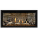 Napoleon Ascent Premium 42 Linear Direct Vent Gas Fireplace in Ledgestone Brick Panel with Amber Glass Embers and Driftwood Logs