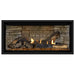 Napoleon Ascent Premium 42 Linear Direct Vent Gas Fireplace in Ledgestone Brick Panel with Amber Glass Embers and Split Oak Logs