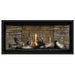 Napoleon Ascent Premium 42 Linear Direct Vent Gas Fireplace in Ledgestone Brick Panel with Black Glass Embers and Beach Fire Logs