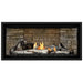 Napoleon Ascent Premium 42 Linear Direct Vent Gas Fireplace in Ledgestone Brick Panel with Black Glass Embers and Birch Logs