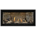 Napoleon Ascent Premium 42 Linear Direct Vent Gas Fireplace in Ledgestone Brick Panel with Black Glass Embers and Driftwood Logs