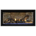 Napoleon Ascent Premium 42 Linear Direct Vent Gas Fireplace in Ledgestone Brick Panel with Blue Glass Embers and Split Oak Logs