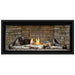 Napoleon Ascent Premium 42 Linear Direct Vent Gas Fireplace in Ledgestone Brick Panel with Clear Glass Embers and Birch Logs