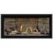 Napoleon Ascent Premium 42 Linear Direct Vent Gas Fireplace in Ledgestone Brick Panel with Clear Glass Embers and Driftwood Logs