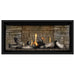 Napoleon Ascent Premium 42 Linear Direct Vent Gas Fireplace in Ledgestone Brick Panel with Topaz Glass Embers and Beach Fire Logs