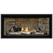 Napoleon Ascent Premium 42 Linear Direct Vent Gas Fireplace in Ledgestone Brick Panel with Topaz Glass Embers and Birch Logs