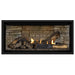Napoleon Ascent Premium 42 Linear Direct Vent Gas Fireplace in Ledgestone Brick Panel with Topaz Glass Embers and Split Oak Logs