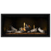 Napoleon Ascent Premium 42 Linear Direct Vent Gas Fireplace in MIRRO-FLAME Porcelain Reflective Panel with Amber Glass Embers and Beach Fire Logs