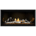 Napoleon Ascent Premium 42 Linear Direct Vent Gas Fireplace in  MIRRO-FLAME Porcelain Reflective Panel with Amber Glass Embers and Birch Logs