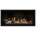 Napoleon Ascent Premium 42 Linear Direct Vent Gas Fireplace in MIRRO-FLAME Porcelain Reflective Panel with Amber Glass Embers and Driftwood Logs