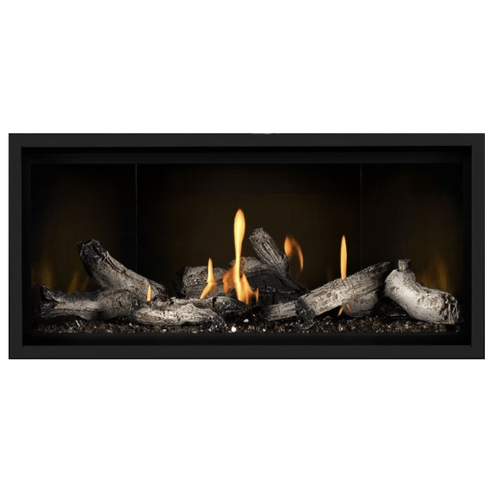 Napoleon Ascent Premium 42 Linear Direct Vent Gas Fireplace in MIRRO-FLAME Porcelain Reflective Panel with Beach Fire Logs