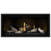 Napoleon Ascent Premium 42 Linear Direct Vent Gas Fireplace in MIRRO-FLAME Porcelain Reflective Panel with Black Glass Embers and Beach Fire Logs
