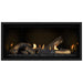 Napoleon Ascent Premium 42 Linear Direct Vent Gas Fireplace in MIRRO-FLAME Porcelain Reflective Panel with Black Glass Embers and Split Oak Logs