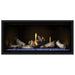 Napoleon Ascent Premium 42 Linear Direct Vent Gas Fireplace in MIRRO-FLAME Porcelain Reflective Panel with Blue Glass Embers and Beach Fire Logs
