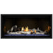 Napoleon Ascent Premium 42 Linear Direct Vent Gas Fireplace in  MIRRO-FLAME Porcelain Reflective Panel with Blue Glass Embers and Birch Logs