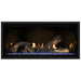 Napoleon Ascent Premium 42 Linear Direct Vent Gas Fireplace in MIRRO-FLAME Porcelain Reflective Panel with Blue Glass Embers and Split Oak Logs