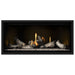 Napoleon Ascent Premium 42 Linear Direct Vent Gas Fireplace in MIRRO-FLAME Porcelain Reflective Panel with Clear Glass Embers and Beach Fire Logs