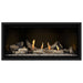 Napoleon Ascent Premium 42 Linear Direct Vent Gas Fireplace in MIRRO-FLAME Porcelain Reflective Panel with Clear Glass Embers and Driftwood Logs