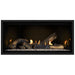 Napoleon Ascent Premium 42 Linear Direct Vent Gas Fireplace in MIRRO-FLAME Porcelain Reflective Panel with Clear Glass Embers and Split Oak Logs
