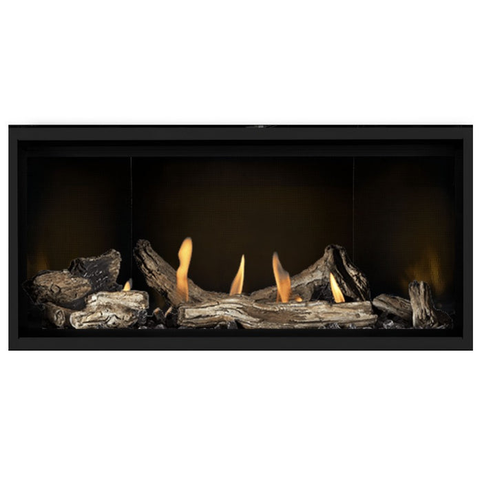 Napoleon Ascent Premium 42 Linear Direct Vent Gas Fireplace in MIRRO-FLAME Porcelain Reflective Panel with Driftwood Logs