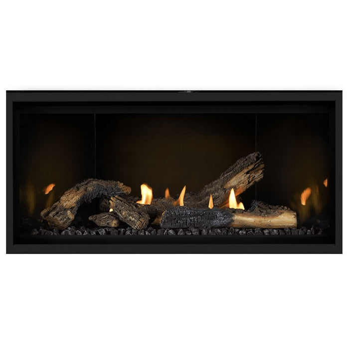 Napoleon Ascent Premium 42 Linear Direct Vent Gas Fireplace in MIRRO-FLAME Porcelain Reflective Panel with Split Oak Logs