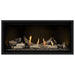 Napoleon Ascent Premium 42 Linear Direct Vent Gas Fireplace in MIRRO-FLAME Porcelain Reflective Panel with Topaz Glass Embers and Driftwood Logs