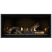Napoleon Ascent Premium 42 Linear Direct Vent Gas Fireplace in MIRRO-FLAME Porcelain Reflective Panel with Topaz Glass Embers and Split Oak Logs