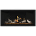Napoleon Ascent Premium 42 Linear Direct Vent Gas Fireplace in Matte Black Panel with Amber Glass Embers and Beach Fire Logs