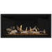 Napoleon Ascent Premium 42 Linear Direct Vent Gas Fireplace in Matte Black Panel with Amber Glass Embers and Driftwood Logs