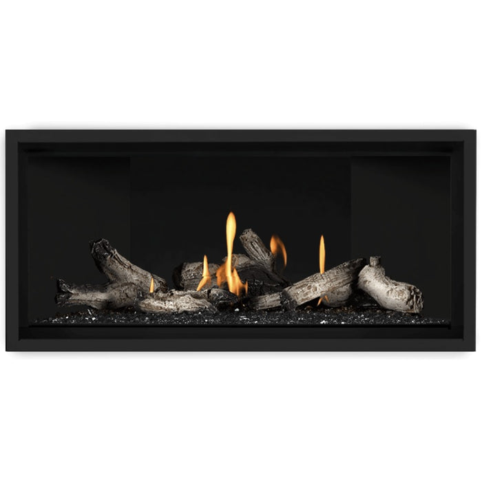 Napoleon Ascent Premium 42 Linear Direct Vent Gas Fireplace in Matte Black Panel with Black Glass Embers and Beach Fire Logs