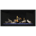 Napoleon Ascent Premium 42 Linear Direct Vent Gas Fireplace in Matte Black Panel with Blue Glass Embers and Beach Fire Logs