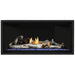 Napoleon Ascent Premium 42 Linear Direct Vent Gas Fireplace in Matte Black Panel with Blue Glass Embers and Birch Logs