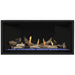 Napoleon Ascent Premium 42 Linear Direct Vent Gas Fireplace in Matte Black Panel with Blue Glass Embers and Driftwood Logs