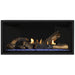 Napoleon Ascent Premium 42 Linear Direct Vent Gas Fireplace in Matte Black Panel with Blue Glass Embers and Split Oak Logs
