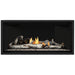 Napoleon Ascent Premium 42 Linear Direct Vent Gas Fireplace in Matte Black Panel with Clear Glass Embers and Birch Logs