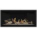 Napoleon Ascent Premium 42 Linear Direct Vent Gas Fireplace in Matte Black Panel with Clear Glass Embers and Driftwood Logs