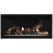 Napoleon Ascent Premium 42 Linear Direct Vent Gas Fireplace in Matte Black Panel with Clear Glass Embers and Split Oak Logs
