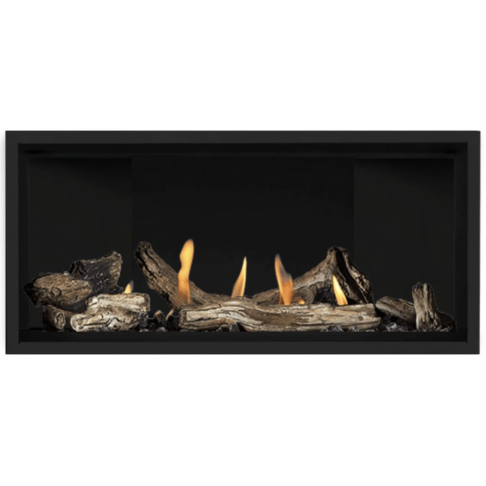 Napoleon Ascent Premium 42 Linear Direct Vent Gas Fireplace in Matte Black Panel with Driftwood Logs