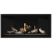 Napoleon Ascent Premium 42 Linear Direct Vent Gas Fireplace in Matte Black Panel with Topaz Glass Embers and Beach Fire Logs