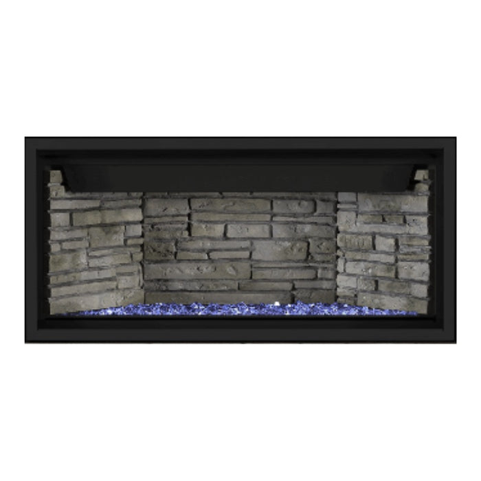 Napoleon Ascent Premium 42" Linear Direct Vent Gas Fireplace with Ledgestone Brick and Blue Glass Embers