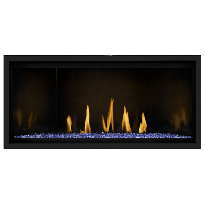 Napoleon Ascent Premium 42 Linear Direct Vent Gas Fireplace with MIRRO-FLAME Porcelain Reflective Panel and Blue Glass Embers