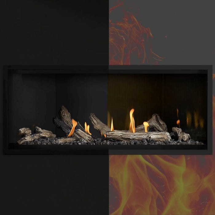 Napoleon Ascent Premium 46 Inch Linear Direct Vent Gas Fireplace Matte Black Panel vs. MIRRO-FLAME Porcelain Reflective Panel .jpg