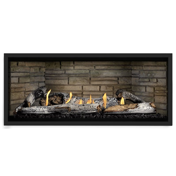 Napoleon Ascent Premium 46 Linear Direct Vent Gas Fireplace in Ledgestone Brick Panel with Birch Logs