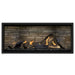 Napoleon Ascent Premium 46 Linear Direct Vent Gas Fireplace in Ledgestone Brick Panel with Black Glass Embers and Split Oak Logs