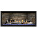 Napoleon Ascent Premium 46 Linear Direct Vent Gas Fireplace in Ledgestone Brick Panel with Blue Glass Embers and Birch Logs