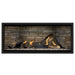 Napoleon Ascent Premium 46 Linear Direct Vent Gas Fireplace in Ledgestone Brick Panel with Clear Glass Embers and Split Oak Logs