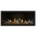 Napoleon Ascent Premium 46 Linear Direct Vent Gas Fireplace in MIRRO-FLAME Porcelain Reflective Panel with Amber Glass Embers and Beach Fire Logs