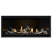 Napoleon Ascent Premium 46 Linear Direct Vent Gas Fireplace in MIRRO-FLAME Porcelain Reflective Panel with Black Glass Embers and Beach Fire Logs